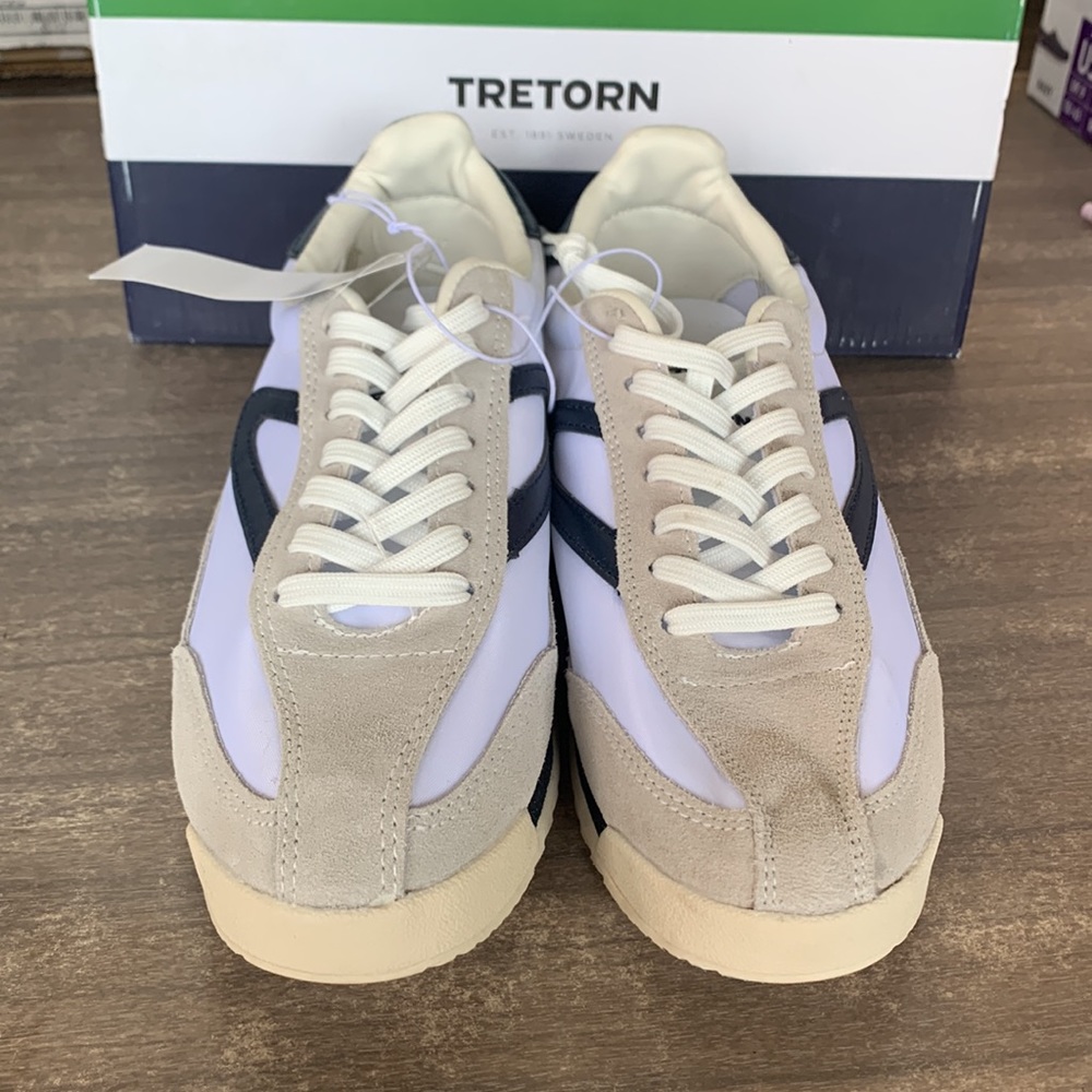 NIB Womens Tretorn Rawlins Casual Athletic Sneaker Leather White Navy - Picture 2 of 5